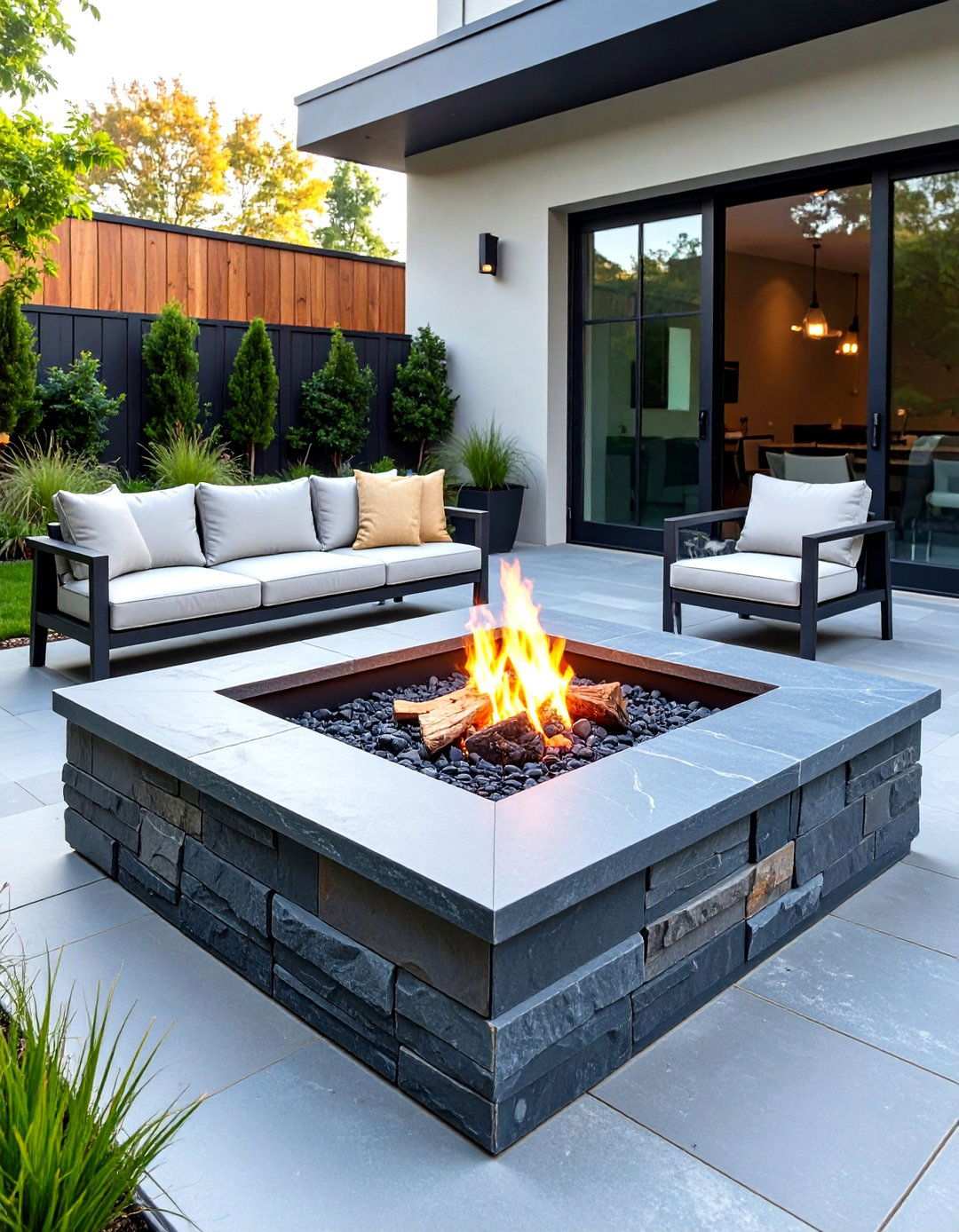 Slate Modern Fire Pit Design - 24 Rock Fire Pit Ideas