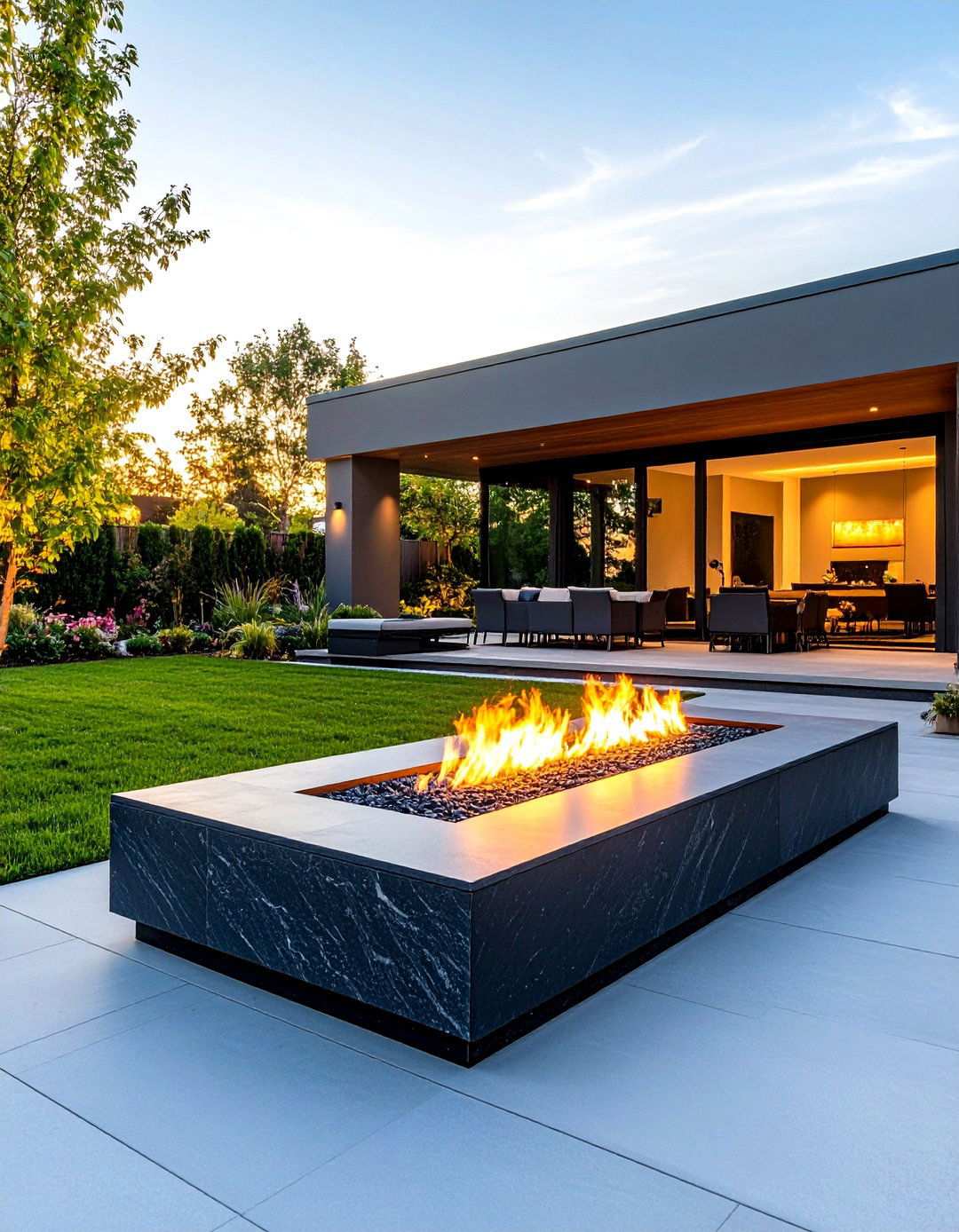 Slate Modern Linear Fire Feature - 24 Stone Fire Pit Ideas