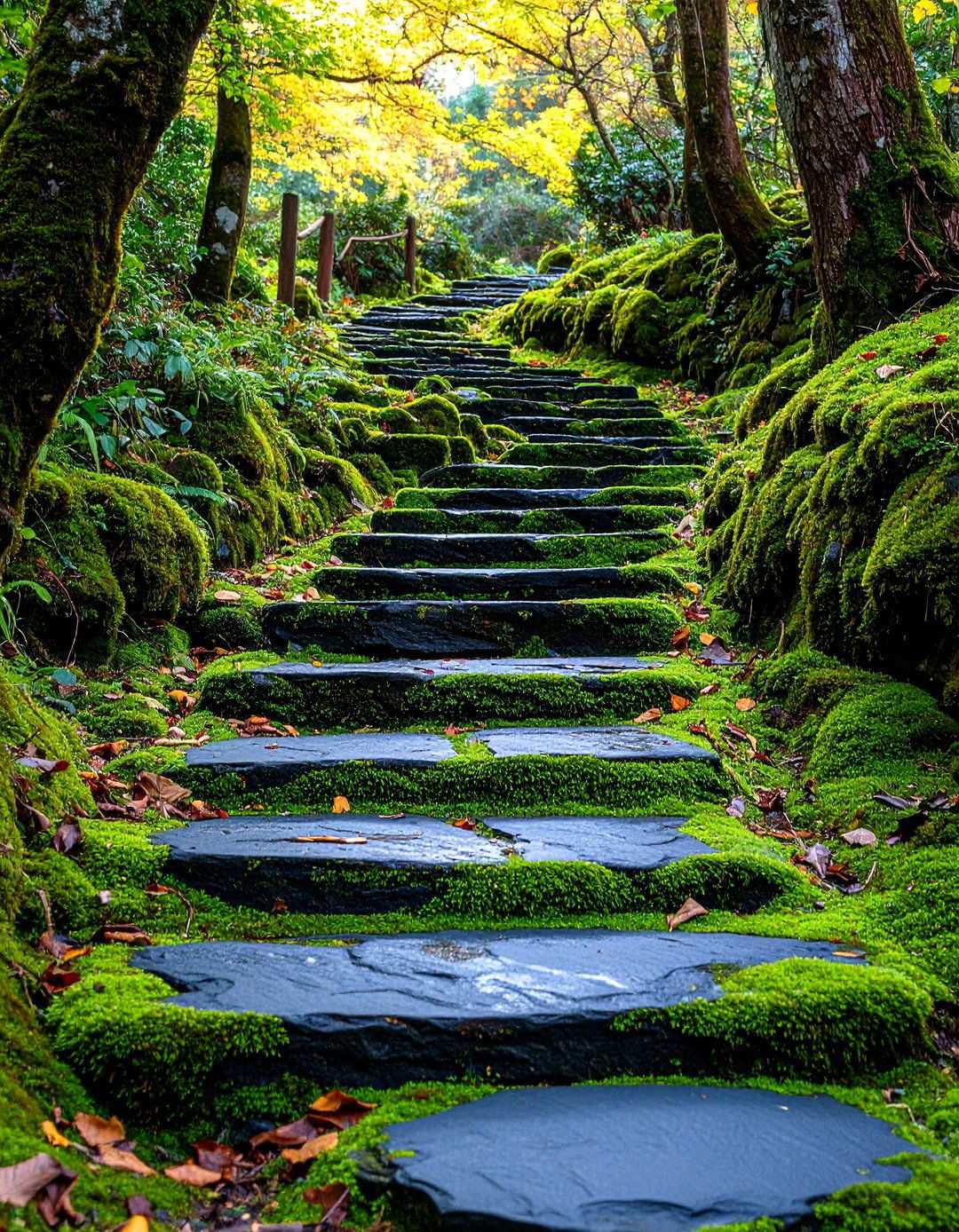 Slate Pathway with Moss Integration - 24 Sloped Walkway Ideas