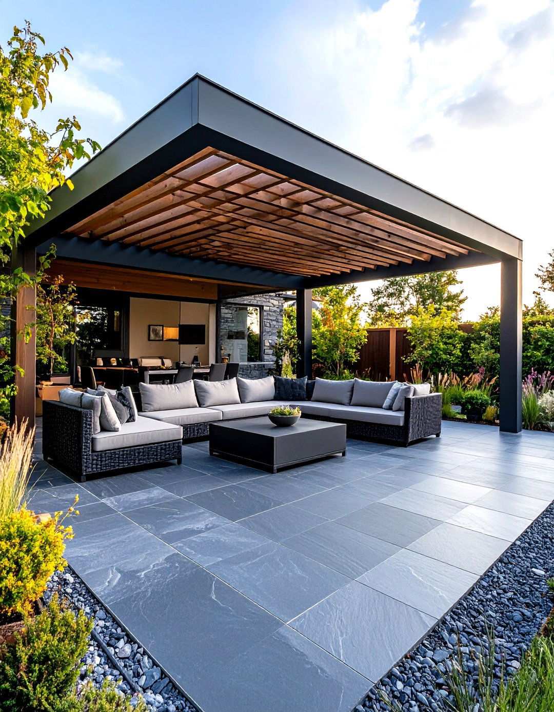 Slate Pergola Flooring Elegance - 24 Pergola Flooring Ideas