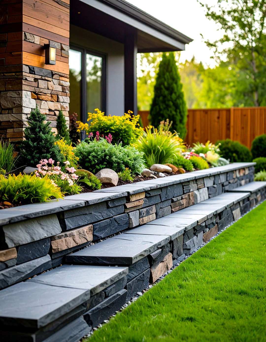 Slate Retaining Wall with Natural Cleft - 24 Natural Rock Retaining Wall Ideas