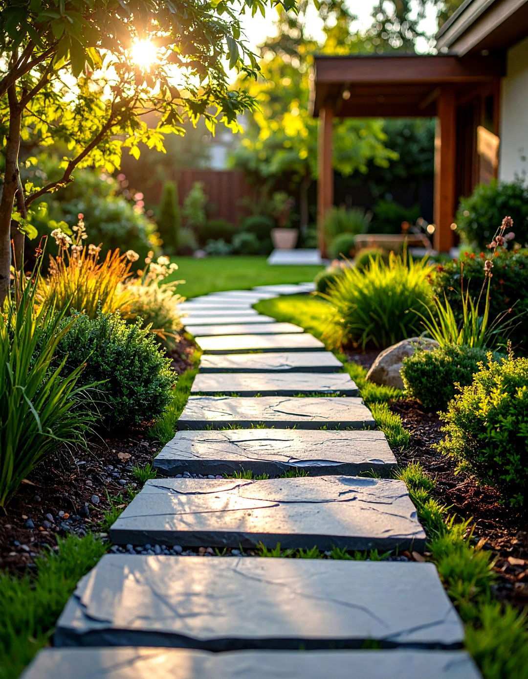 Slate Stepping Stone Sequence - 24 Rock Walkway Ideas