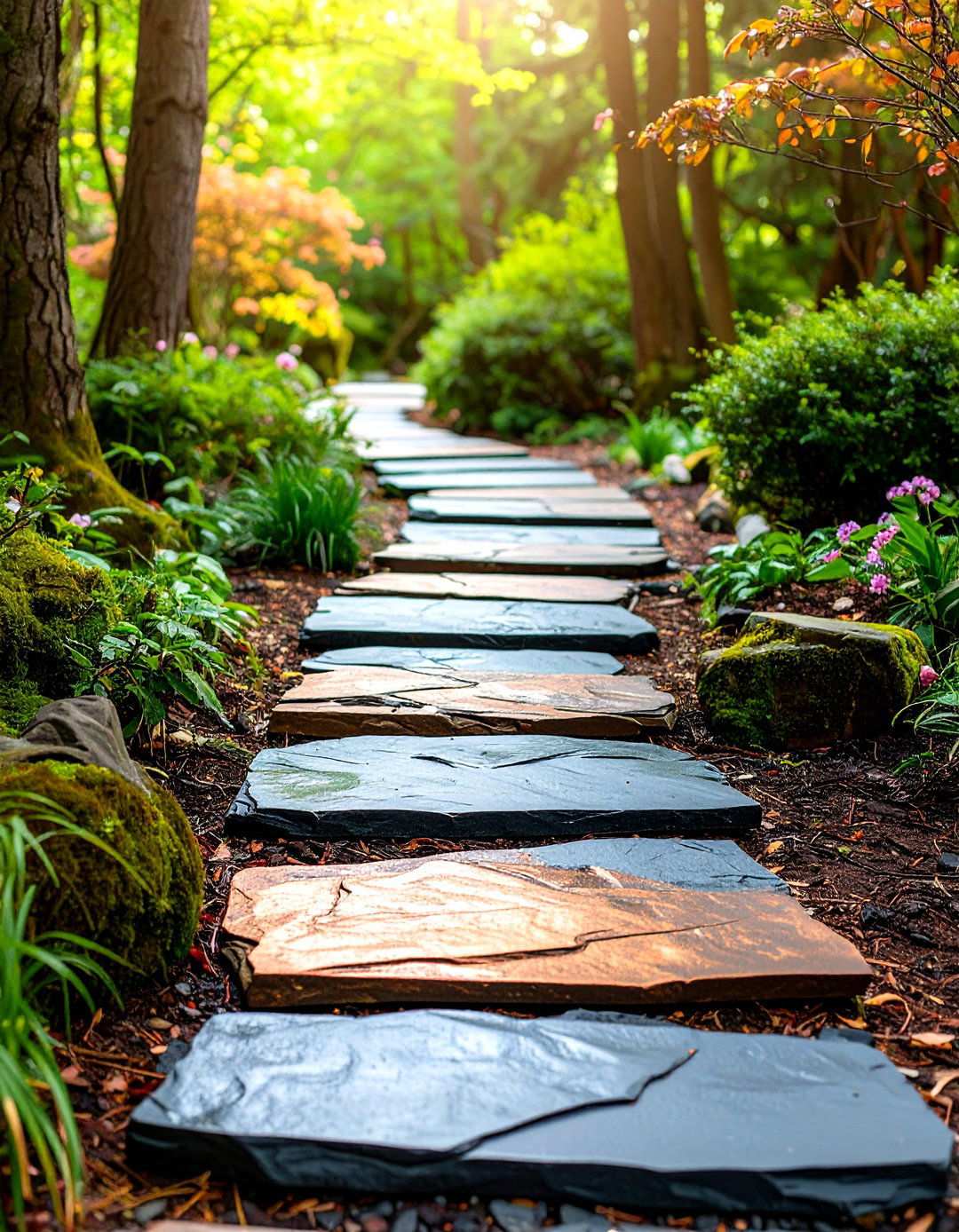 Slate Stone Woodland Path - 24 Stepping Stone Walkway Ideas