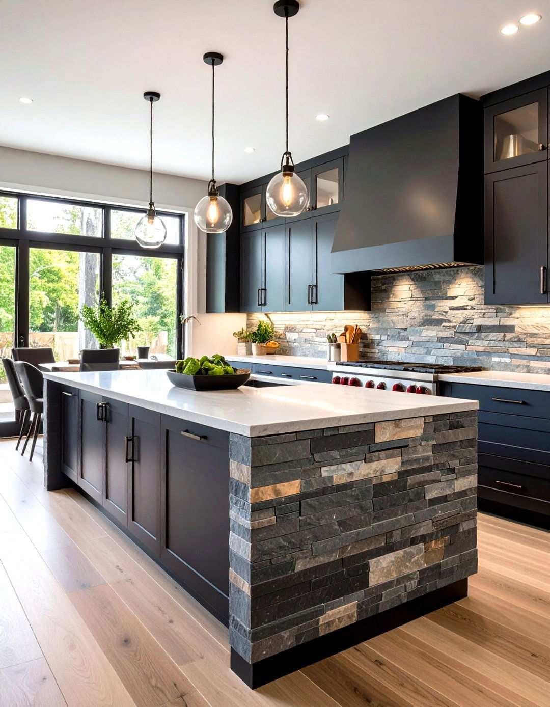 Slate Texture Stacked Stone Strips - 24 Modern Kitchen Backsplash Ideas