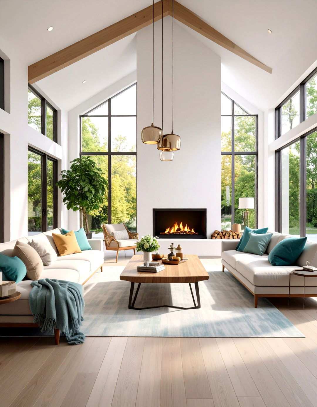 Sleek Gas Fireplace With Modern Ceiling Design - 24 Rooms With Fireplaces With Vaulted Ceilings Features