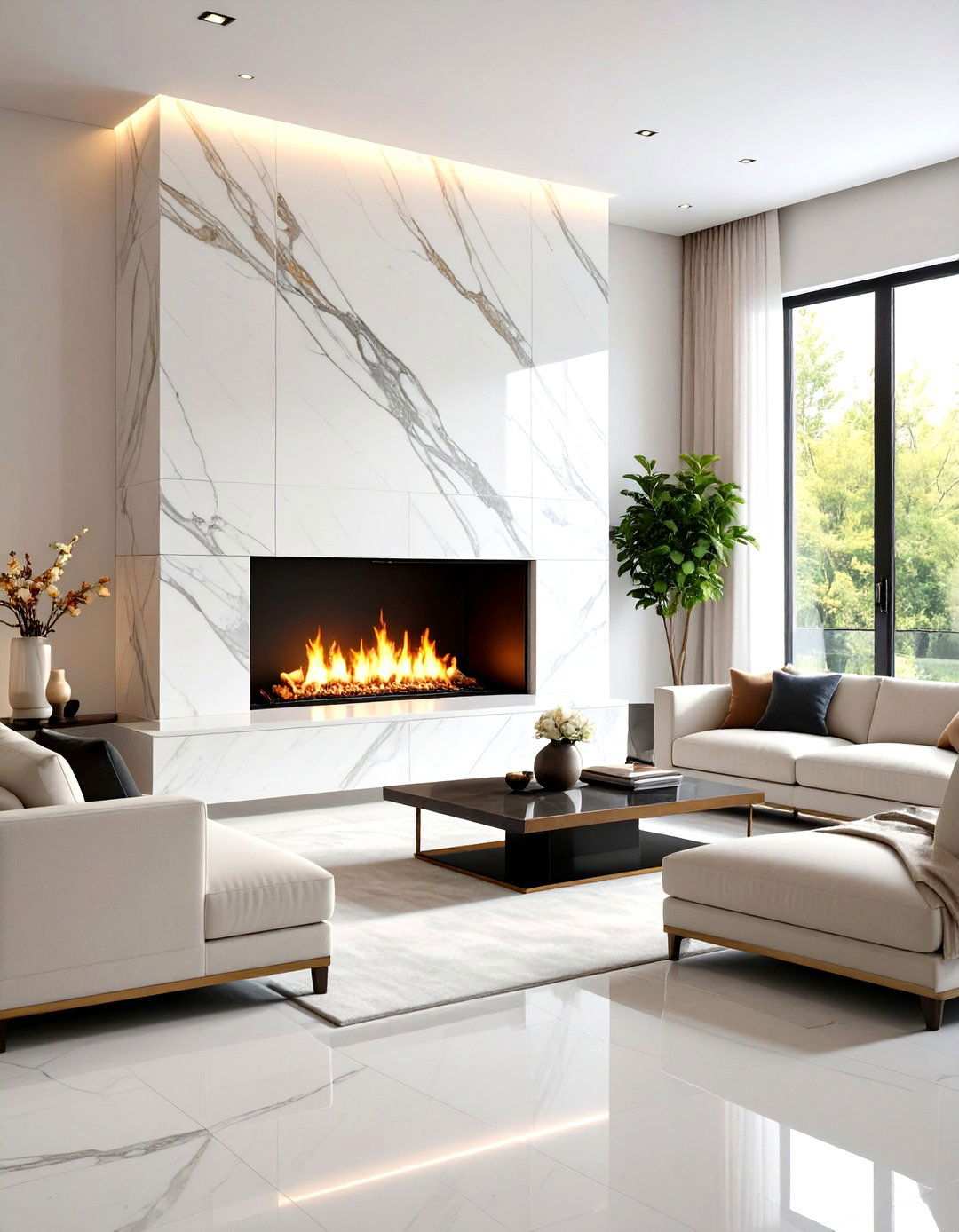 Sleek Modern Linear Design - 24 Marble Fireplace Ideas