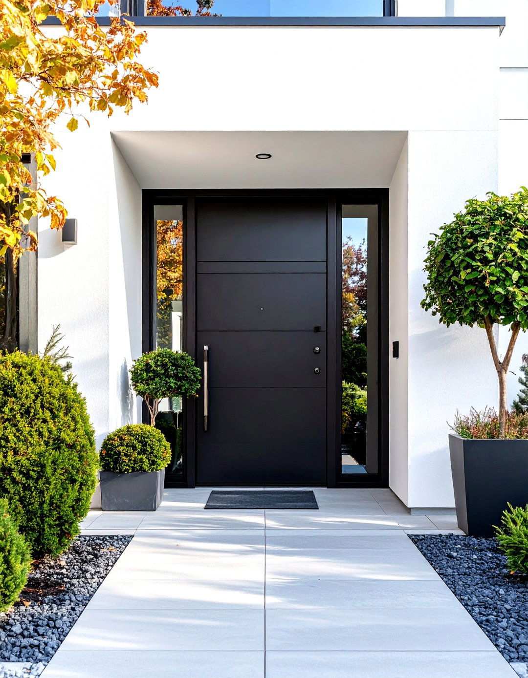 Sleek Steel Entry Door - 24 White House Ideas With Black Doors