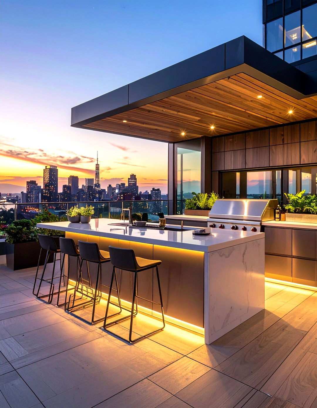 Sleek Urban Rooftop Style - 24 Outdoor Kitchen with a Gazebo Ideas