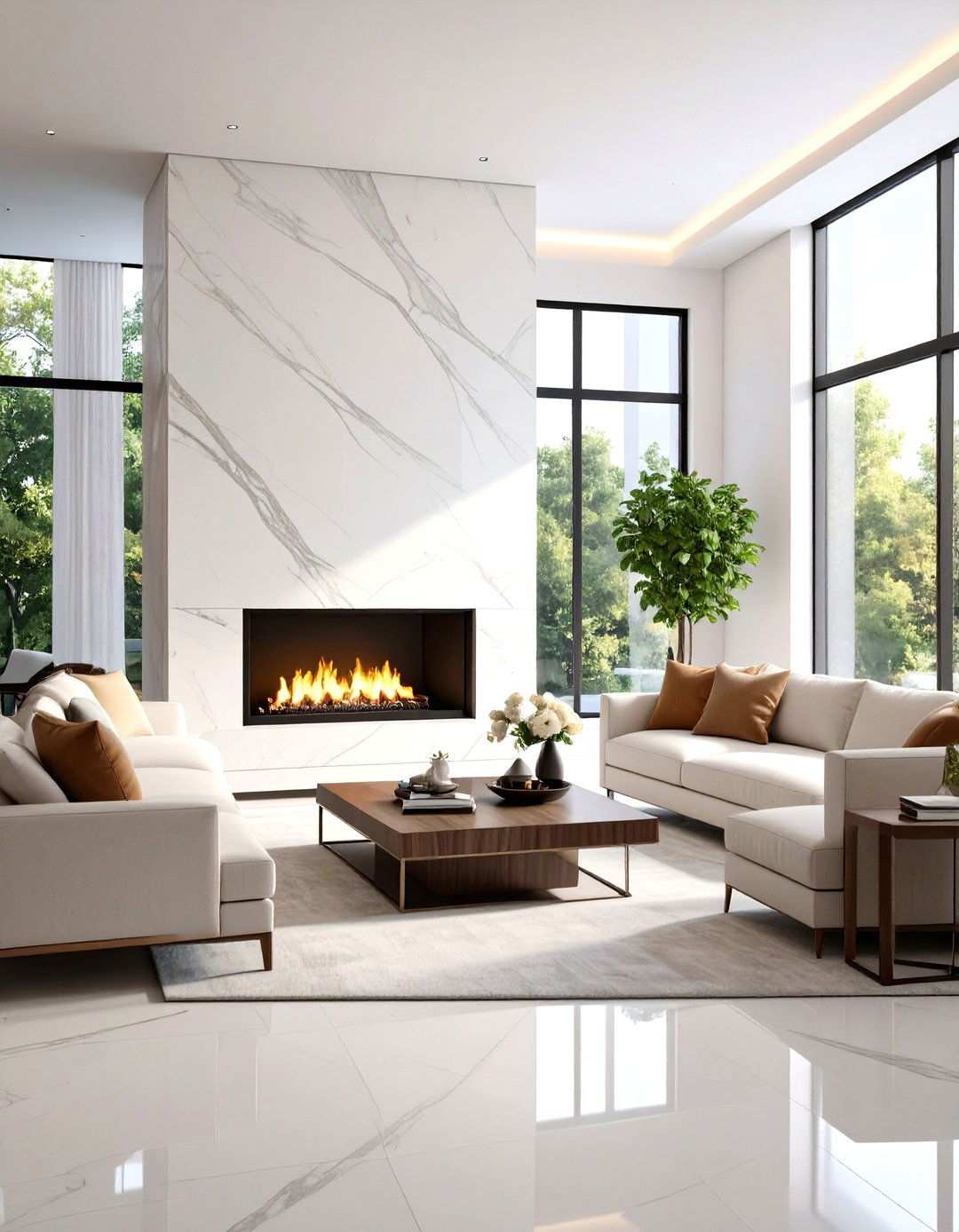 Sleek White Quartzite Modern Design - 24 White Stone Fireplace Ideas