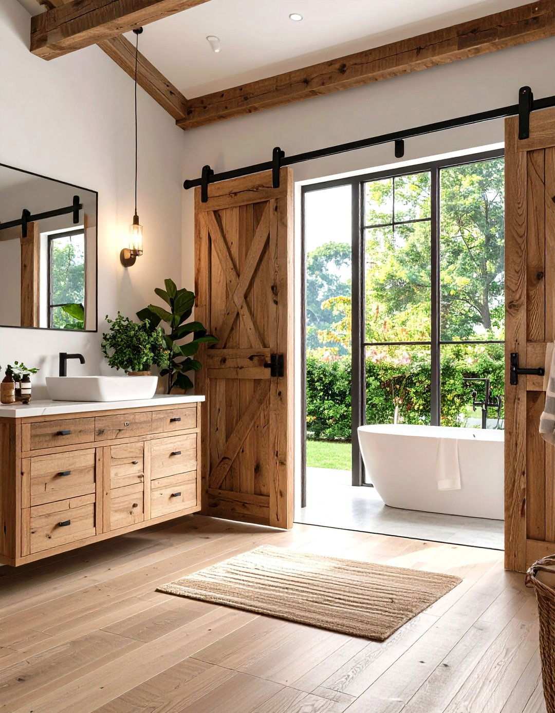 Sliding Barn Door Features - 24 Rustic Bathroom Ideas