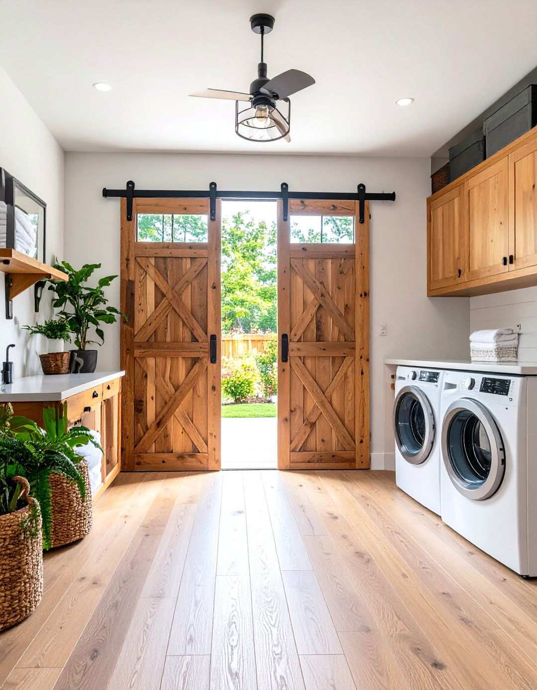 Sliding Barn Door with Mixed Materials Design - 24 Laundry Room Door Ideas