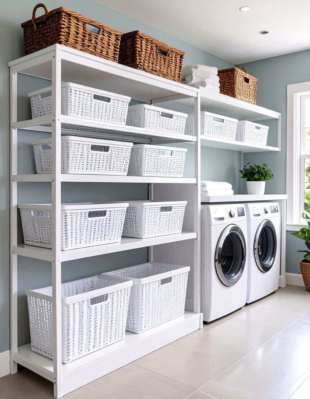 Sliding Basket Storage Shelves - 24 Laundry Room Shelving Ideas