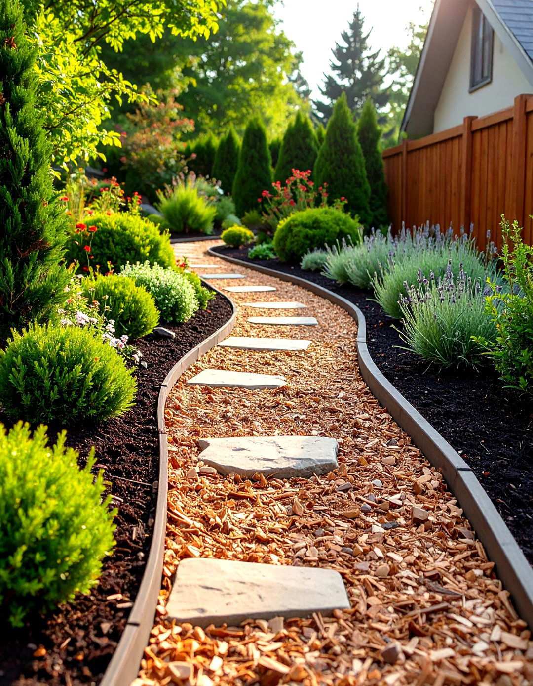 Sloped Terrain Mulch Pathways - 24 Mulch Pathway Ideas