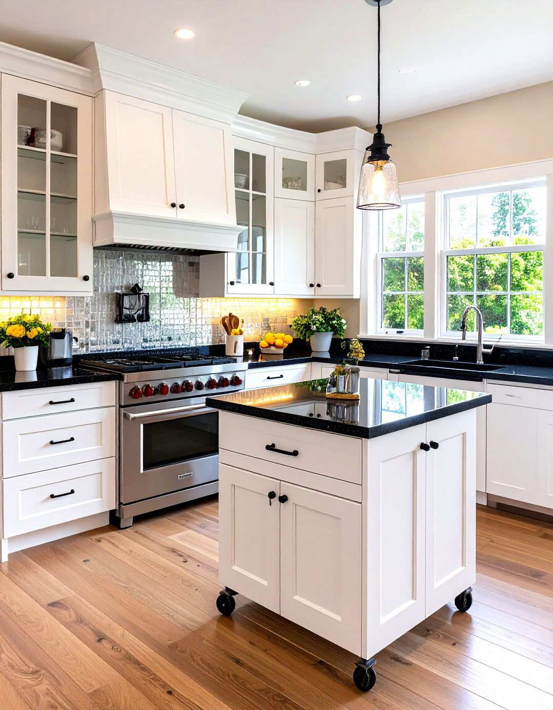 Small Kitchen with Smart Storage Solutions - 24 white kitchen with black countertops ideas