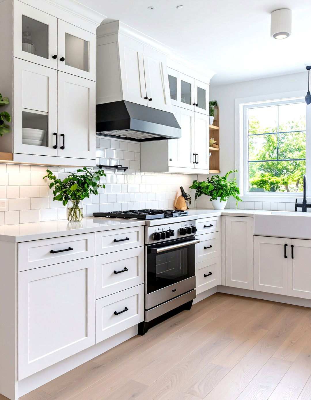 Small Kitchen with Space Maximizing Black Hardware - 24 White Kitchen Cabinets With Black Hardware