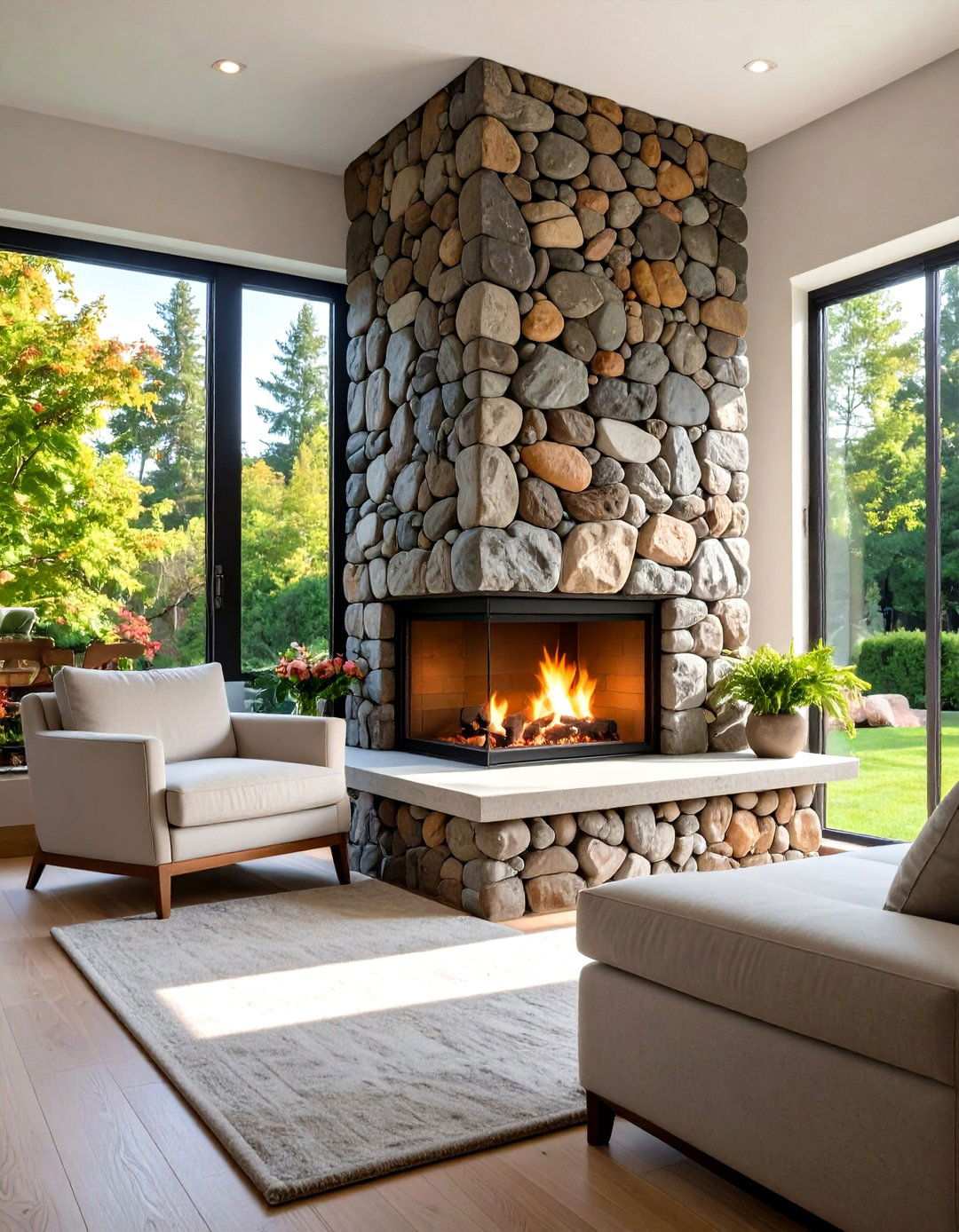 Small Scale River Rock Accent Fireplace - 24 River Rock Fireplace Ideas