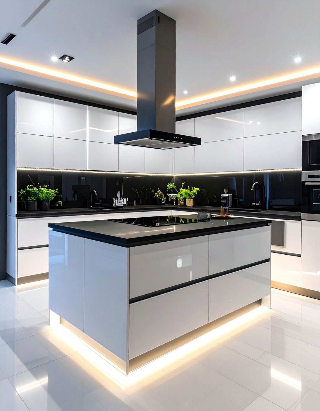Smart Kitchen with Technology Integration - 24 white kitchen with black countertops ideas
