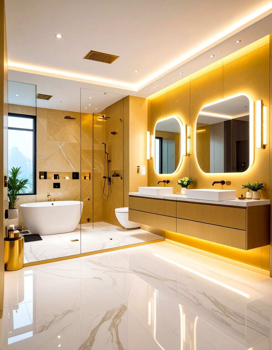 Smart Technology Integration - 24 White and Gold Bathroom Ideas