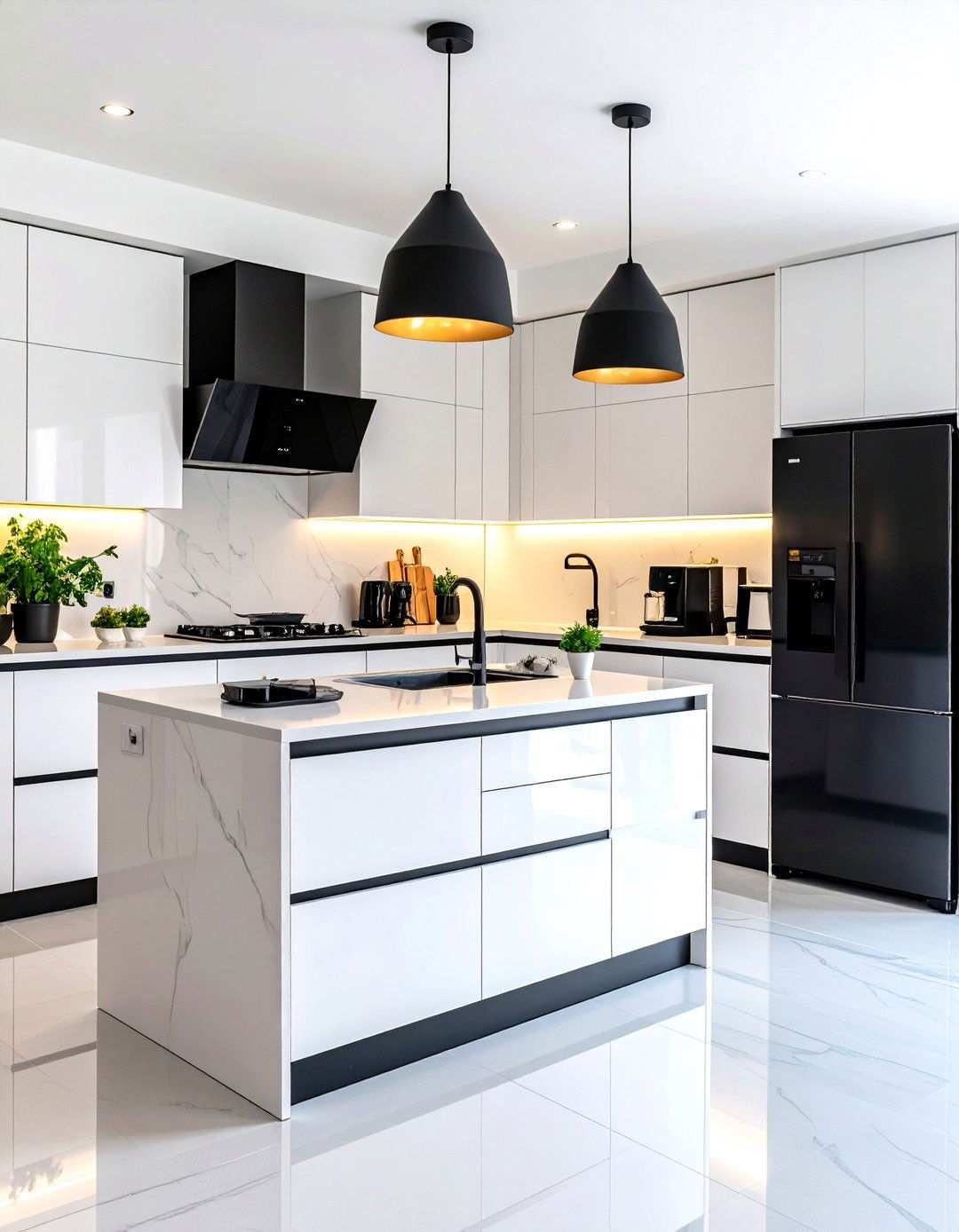 Smart Technology Integration - 24 White Kitchen with Black Appliances Ideas