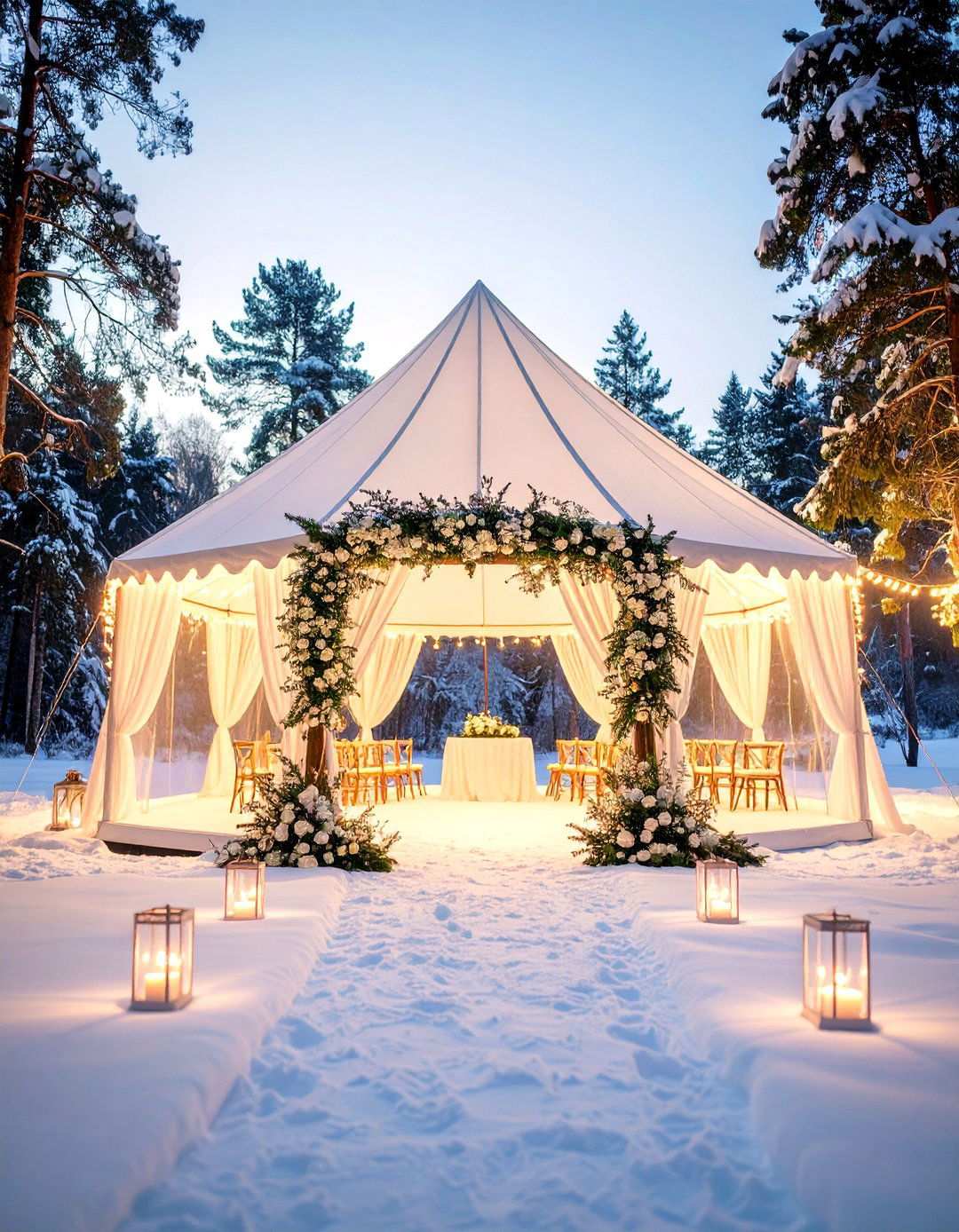 Snowy Outdoor Winter Wedding with Heated Ceremony Space - 24 Winter Wedding Ideas