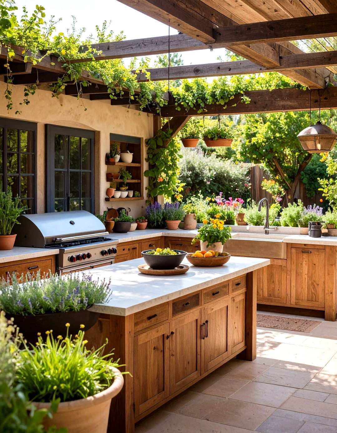 Soapstone and Cast Iron Traditional Setup - 24 Rustic Outdoor Kitchen Ideas
