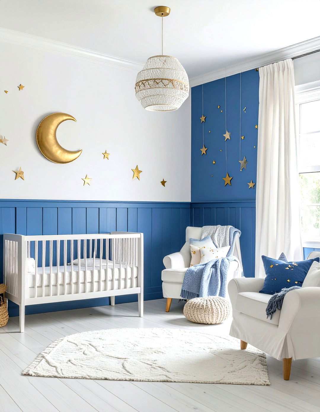 Soft Blue Beadboard with Celestial Theme - 24 Wainscoting Nursery Ideas