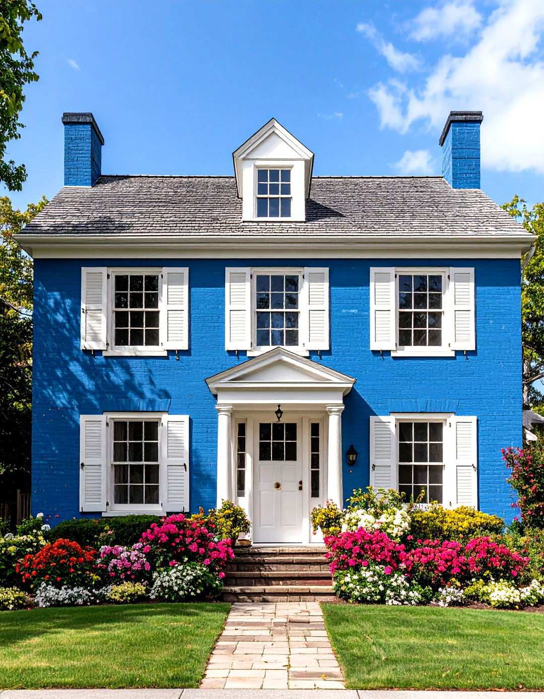 Soft Blue Coastal Colonial - 24 Painted Brick Houses