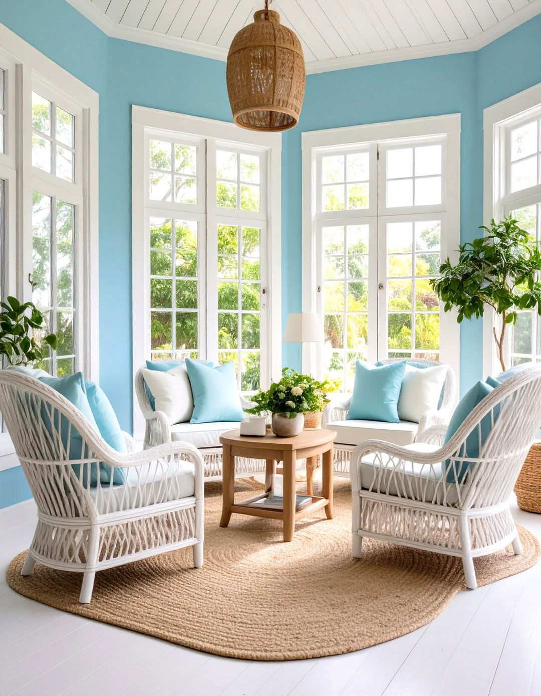 Soft Blue Sunroom with Coastal Elements - 24 Sunroom Color Ideas