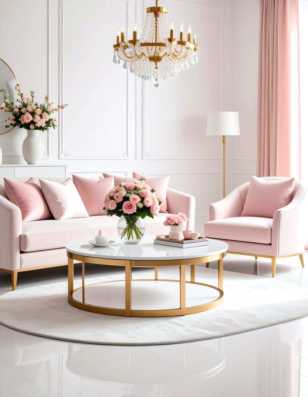 Soft Pastels with Feminine Contemporary Touches - 24 Small Living Room Ideas With Tv and Dining Table