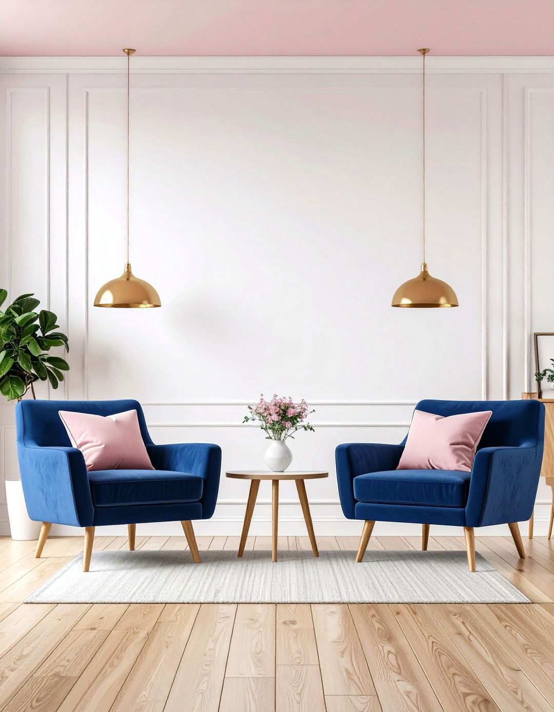 Soft Pink Ceiling with Midnight Blue Furniture Collection - 24 Pink and Blue Living Room Ideas