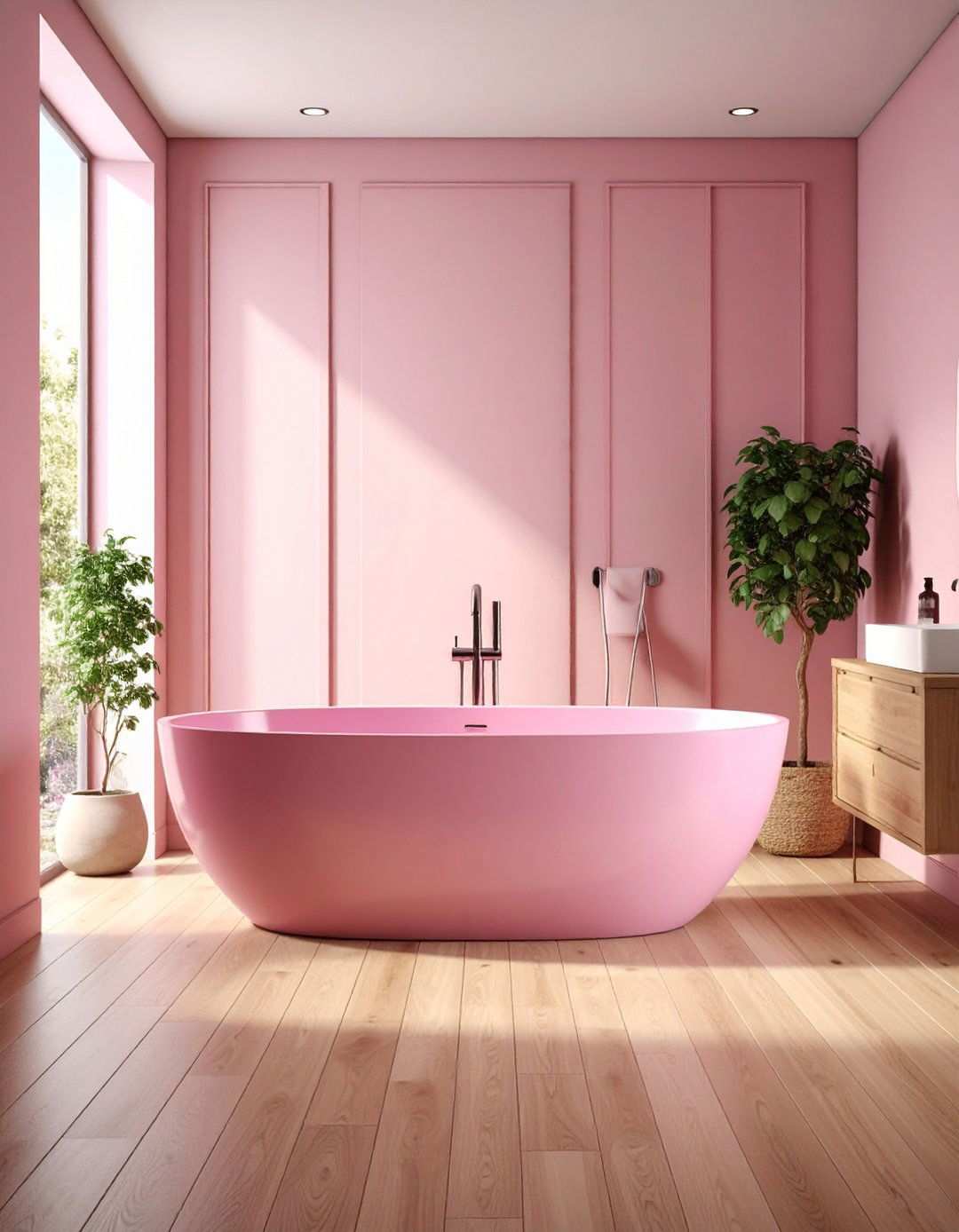 Soft Pink Freestanding Tub - 24 Pink Bathroom Ideas