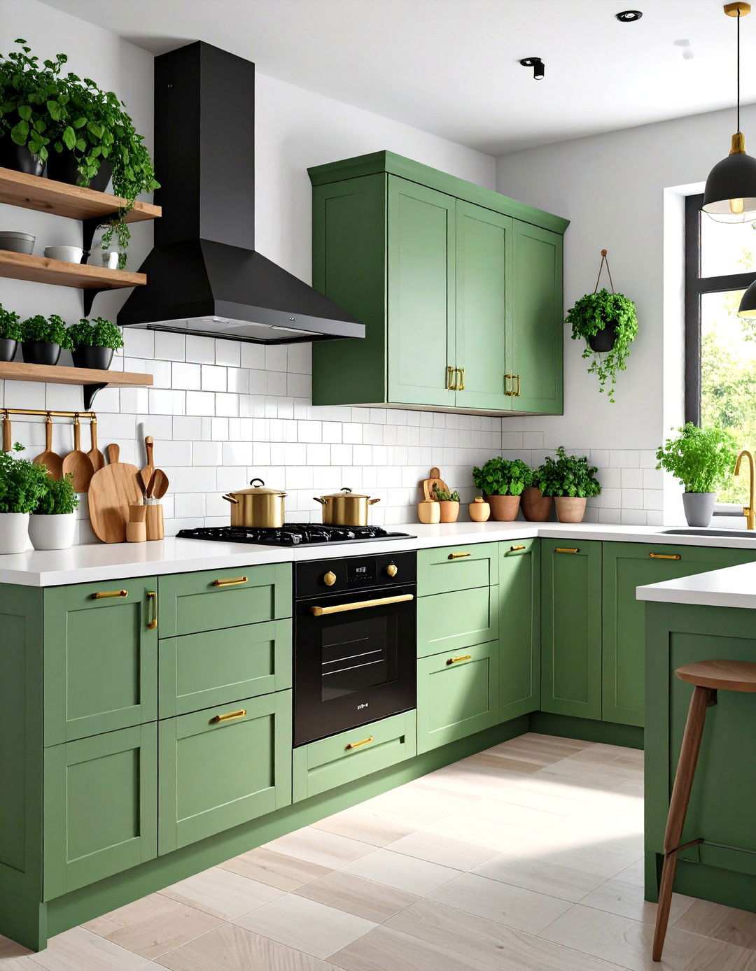 Soft Sage Green Kitchen - 24 Small Kitchen with Black Appliances Ideas