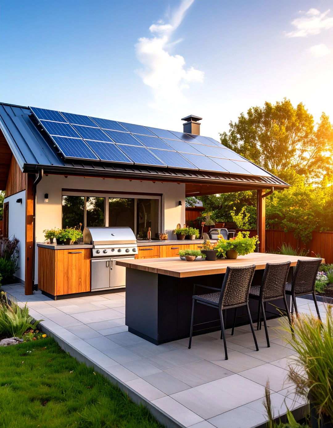 Solar Panel Integrated Roof - 24 Outdoor Kitchen Roof Ideas