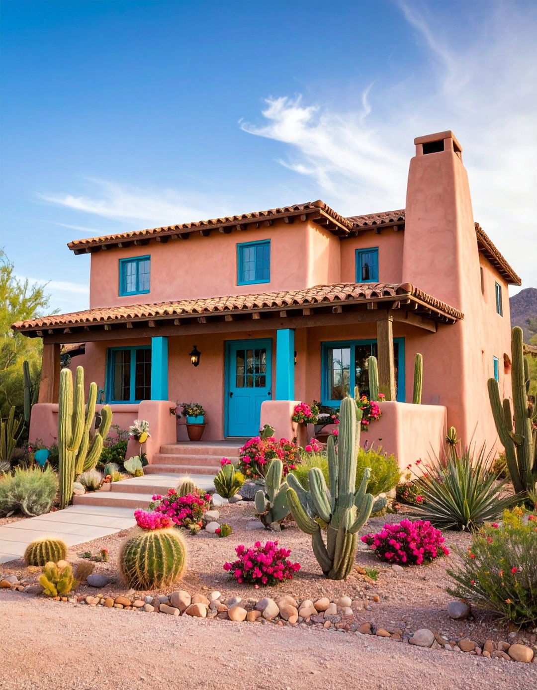 Southwest Adobe Rose Desert Home - 24 Pink House Exterior Ideas