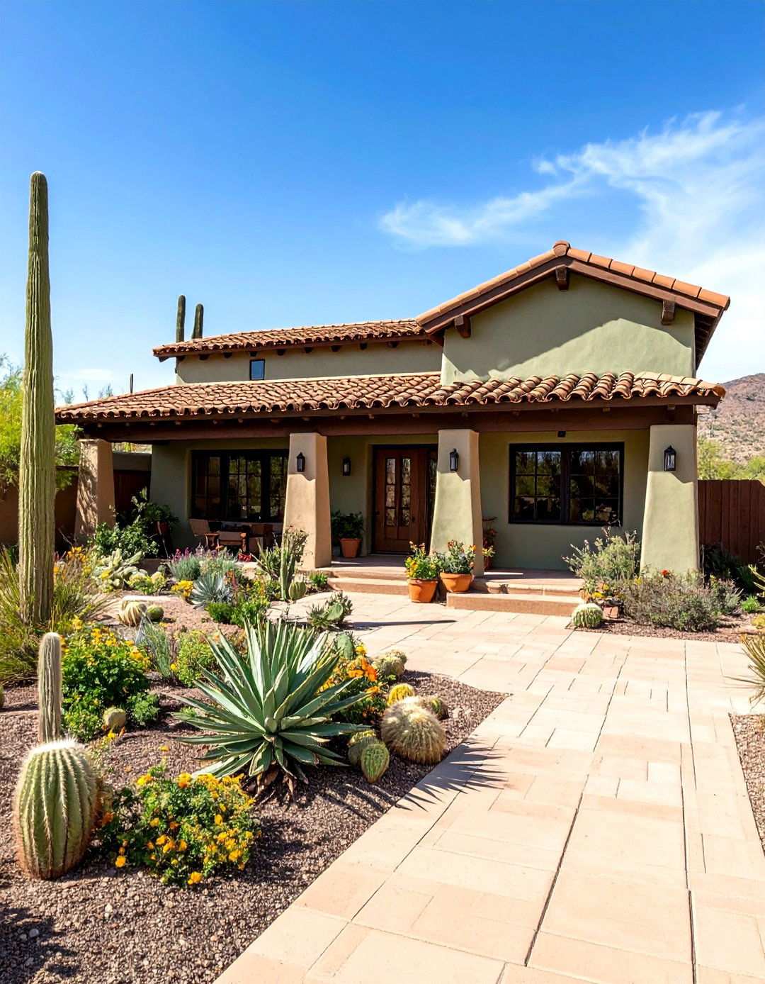 Southwest Adobe Sage Green Desert - 24 Sage Green Painted Brick House Ideas