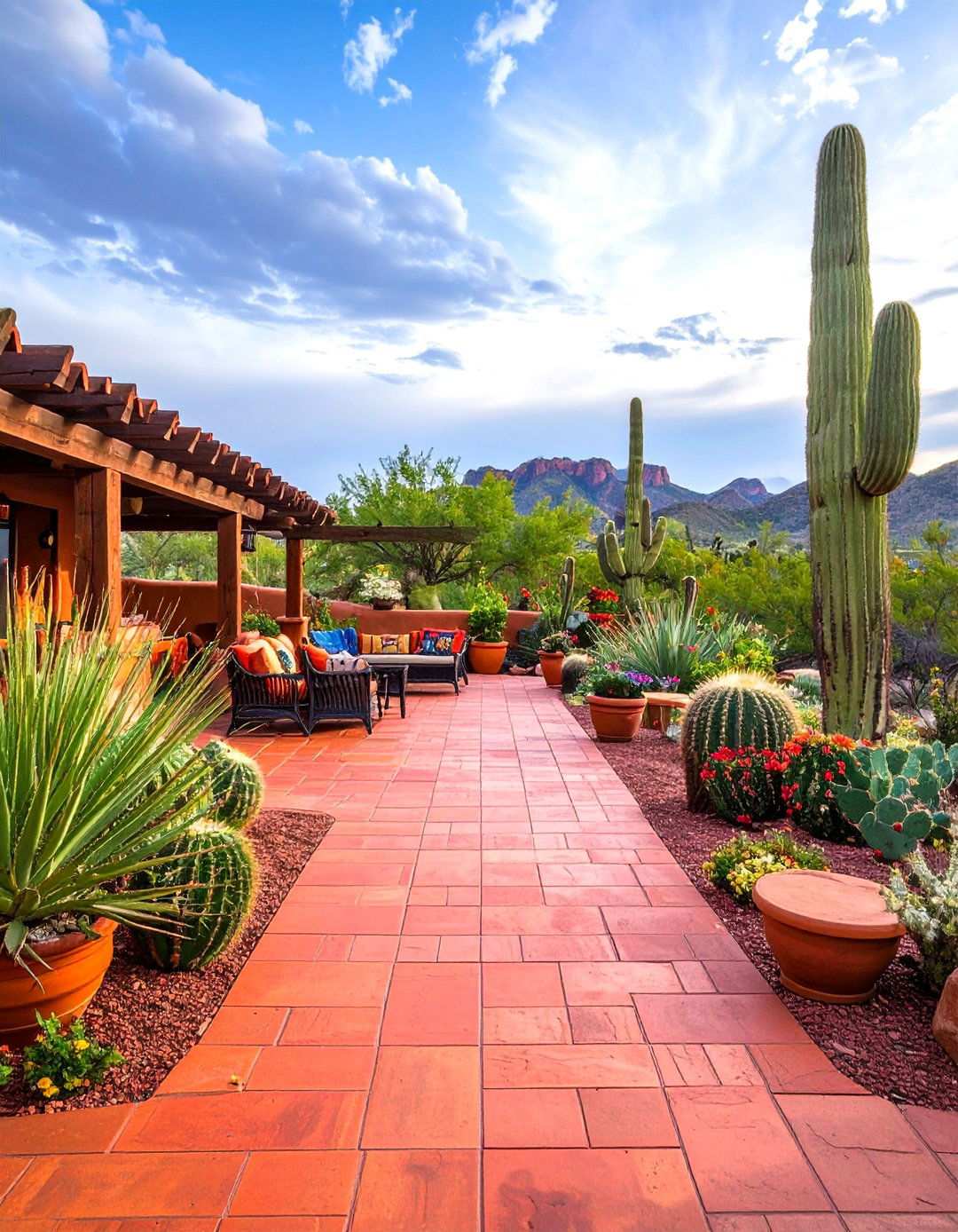 Southwest Adobe Style Red Paver Terrace - 24 Red Paver Patio Ideas