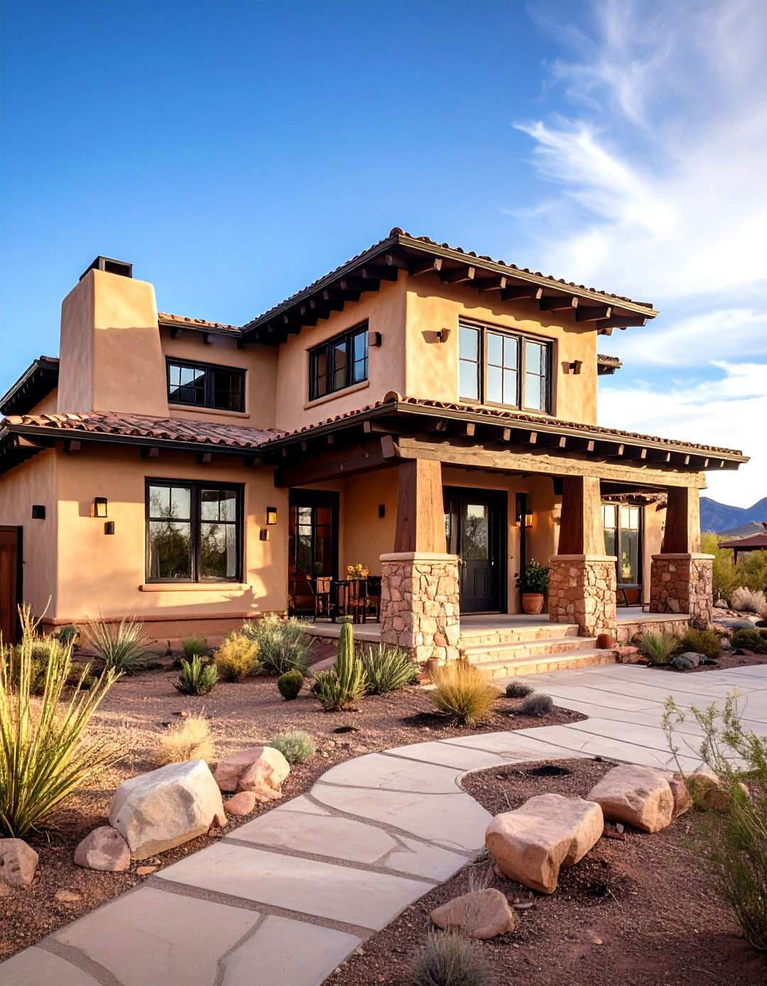 Southwestern Adobe Black Accents - 24 Tan House With Black Trim Design Ideas