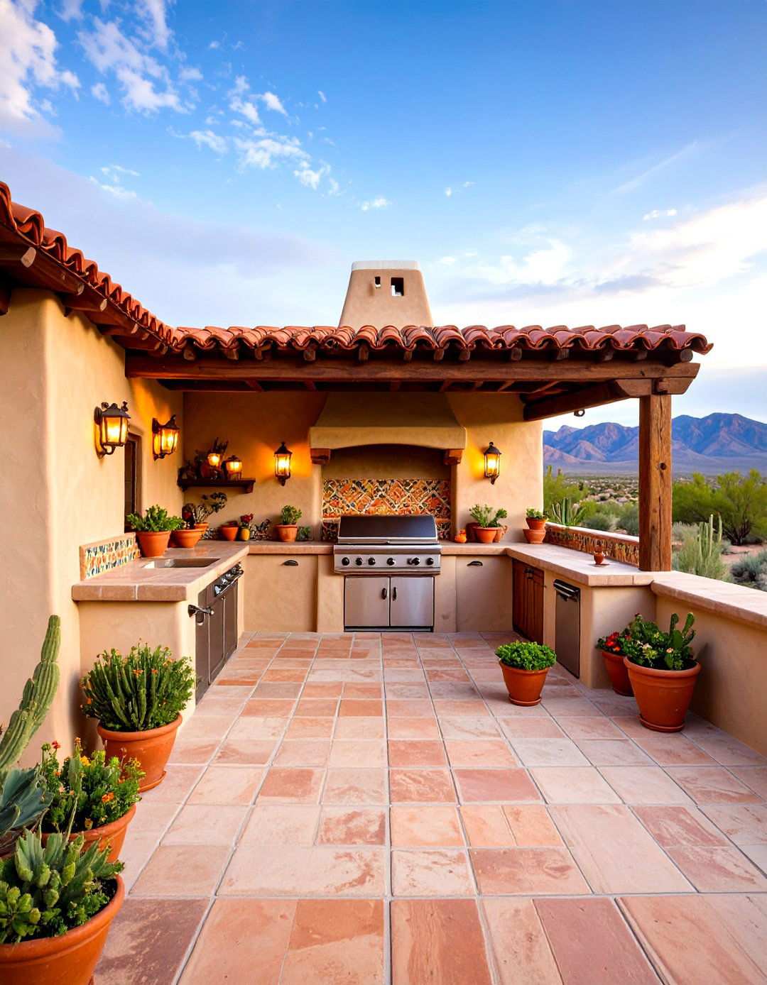 Southwestern Adobe Style Kitchen - 24 Outdoor Kitchen with a Gazebo Ideas