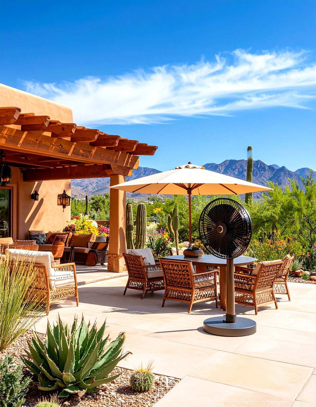Southwestern Patio Fan with Terra Cotta Accents - 24 Patio Fan Ideas