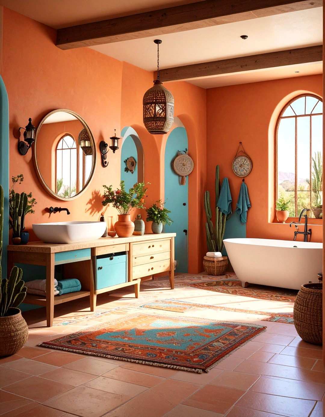 Southwestern Western Bathroom with Terracotta and Turquoise Accents - 24 Western Bathroom Ideas