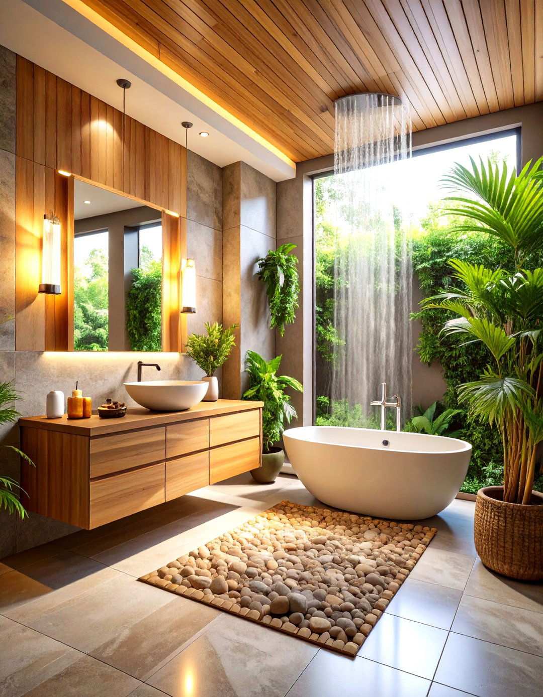 Spa Inspired Windowless Bathroom with Natural Elements - 24 Windowless Bathroom Ideas