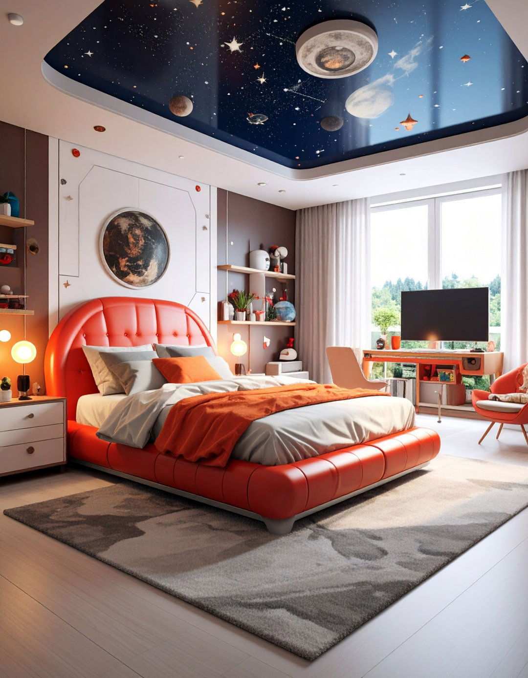 Space Mission Control Center with Rocket Launch Theme - 24 Red Boy Room Ideas