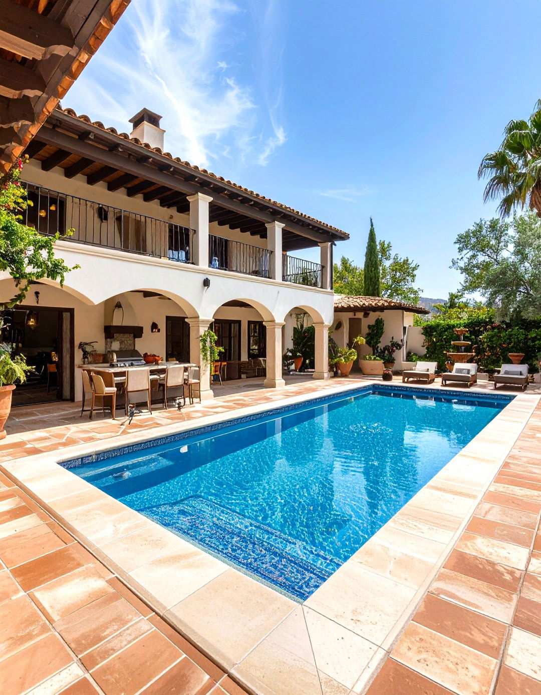Spanish Colonial Pool House with Courtyard Kitchen - 24 Pool House With Outdoor Kitchen Ideas