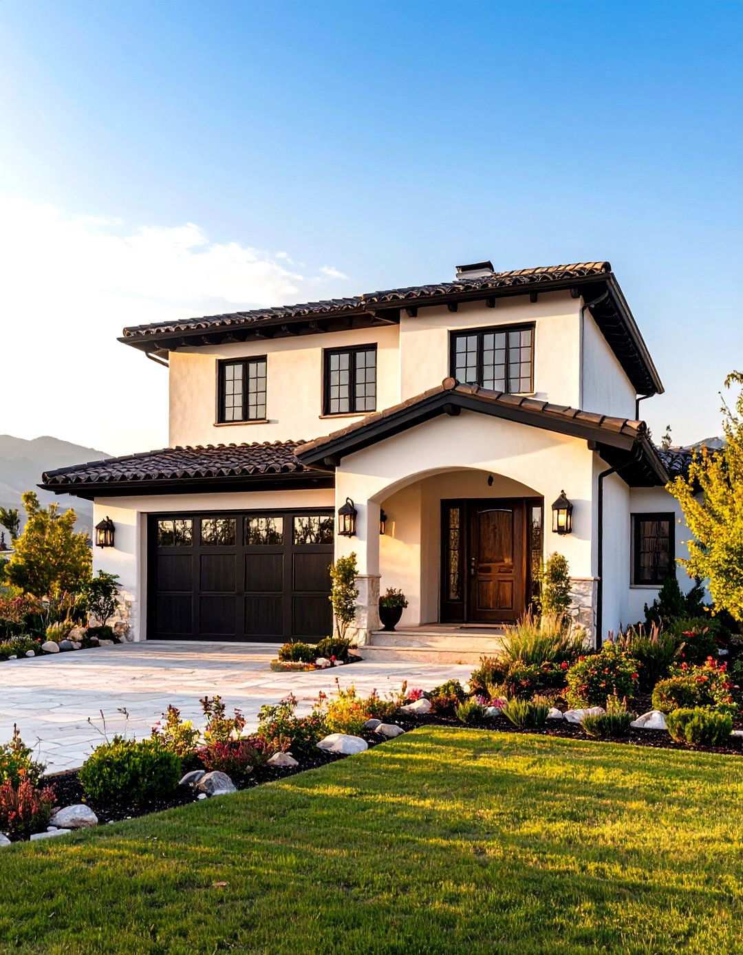 Spanish Colonial Revival with Black Iron Details - 24 single story white house black trim