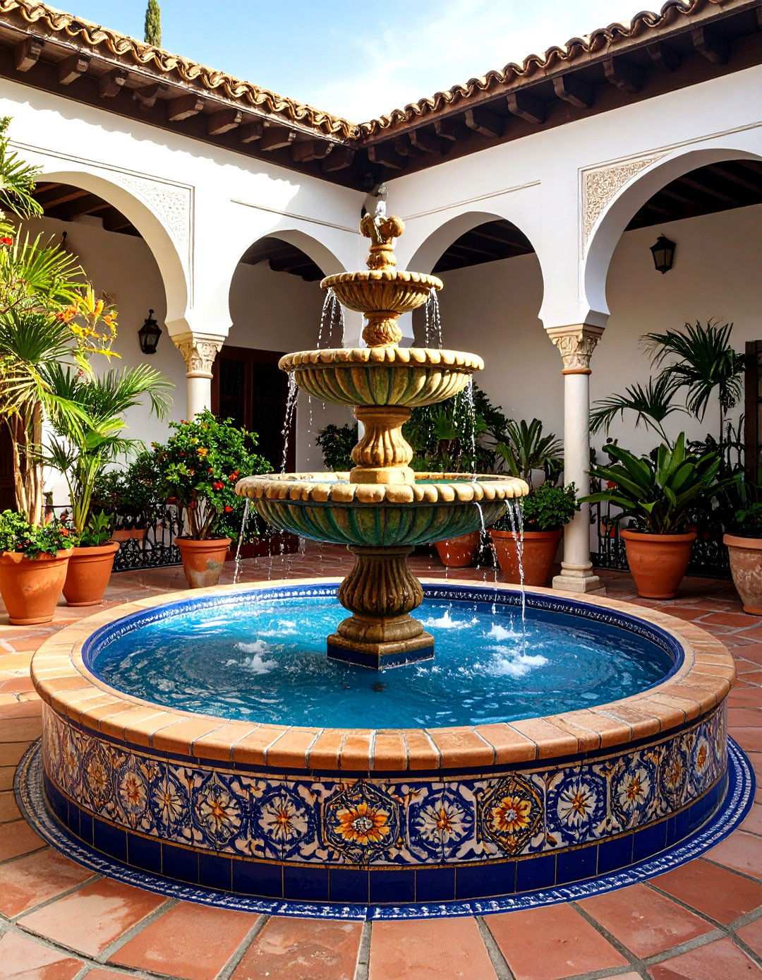 Spanish Fountain Courtyard Porch - 24 spanish style front porch ideas