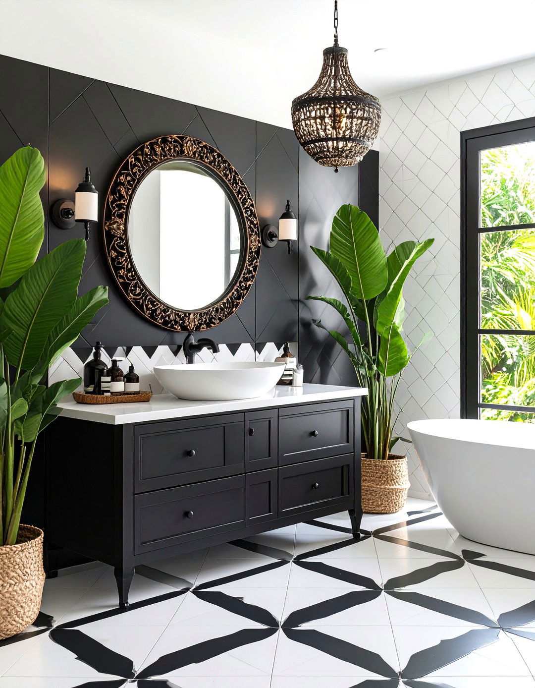 Spanish Powder Room with Bold Geometric Tiles - 24 spanish interior design ideas