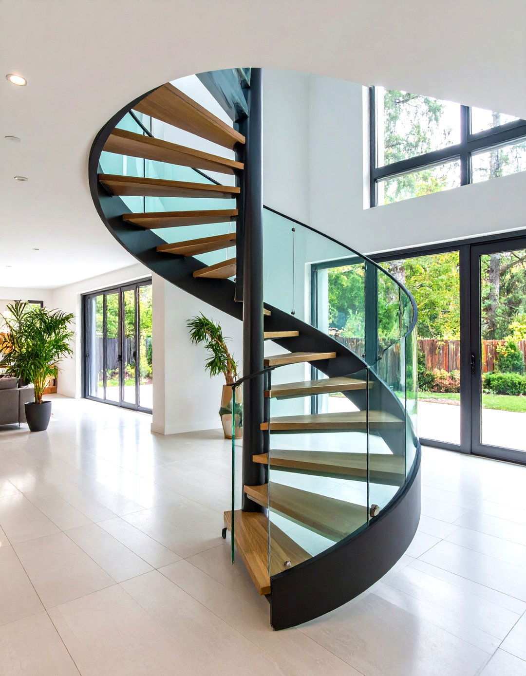 Spiral Open Design with Glass Balustrade - 24 Open Staircase Ideas