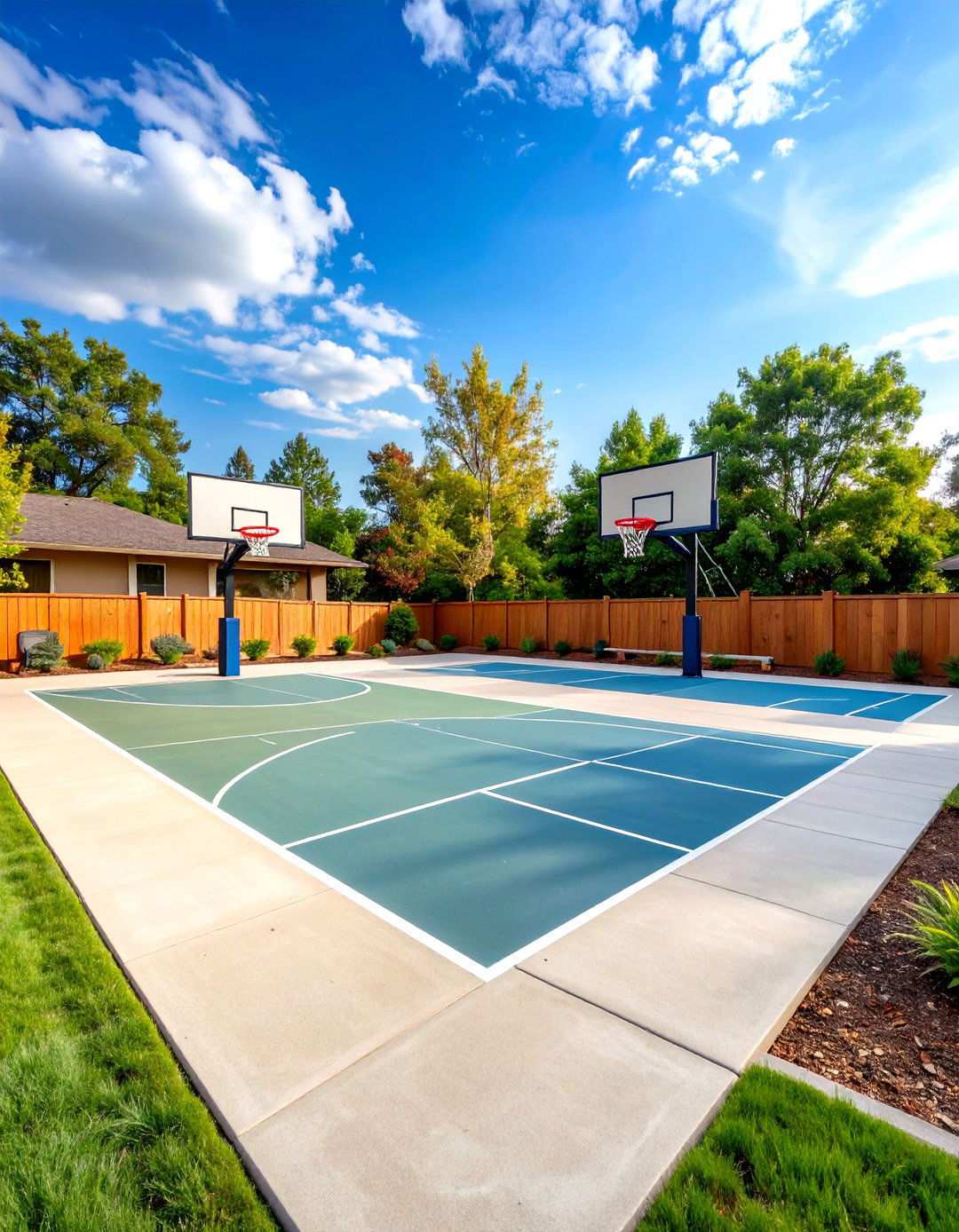 Sports Court Integration Concrete Patio - 24 Raised Concrete Patio Ideas