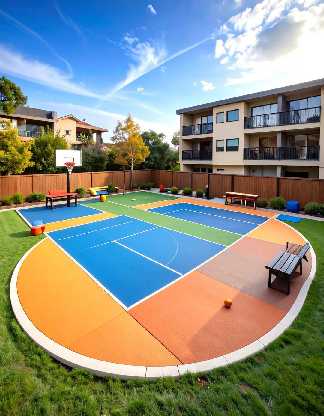 Sports Court Semi Circle Patio with Game Areas - 24 Semi Circle Patio Ideas and Inspiration