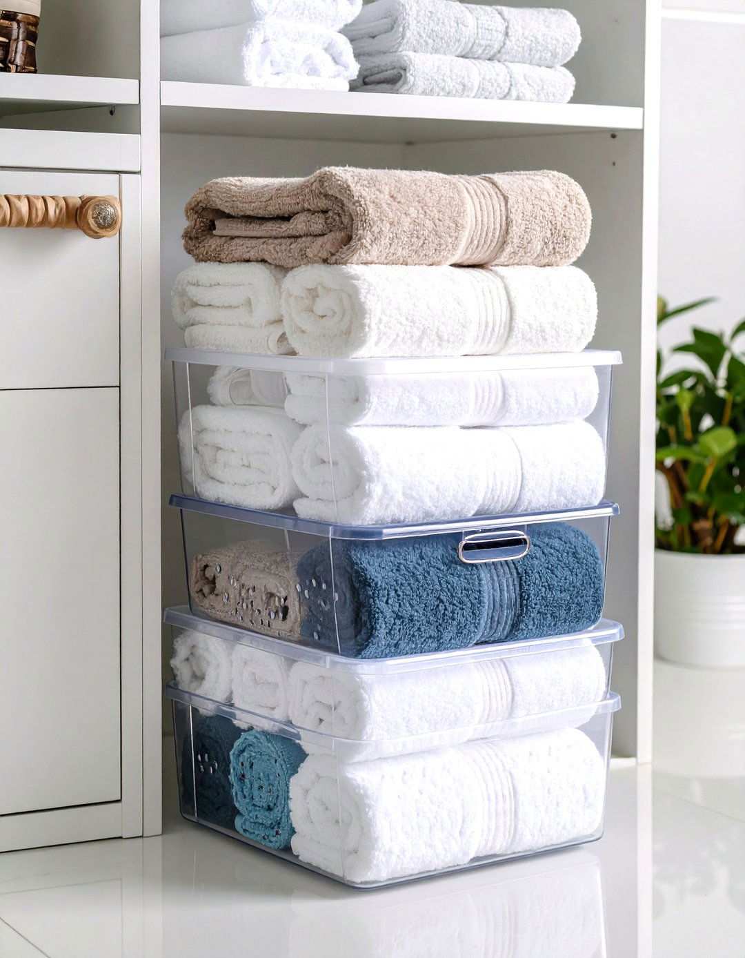 Stackable Bin Organization - 24 Towel Storage Ideas